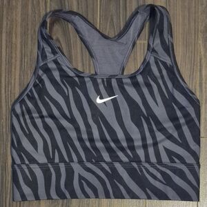 Nike Swoosh Sports Bra – Black/Grey Zebra Print (Size S)